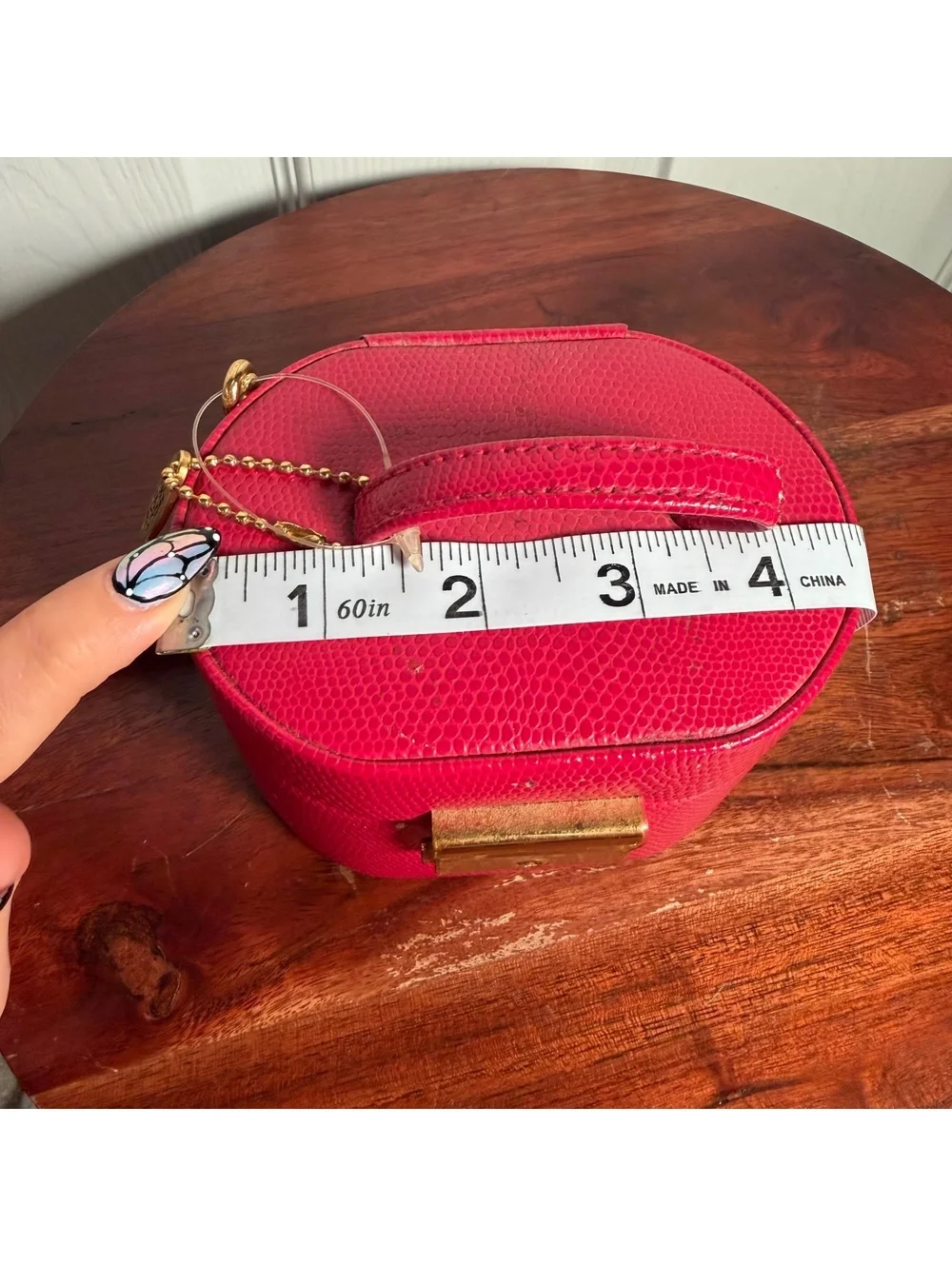 Vintage 90s WOLF Designs Genuine Leather Mini Jewelry Box Pink Gold Tassel